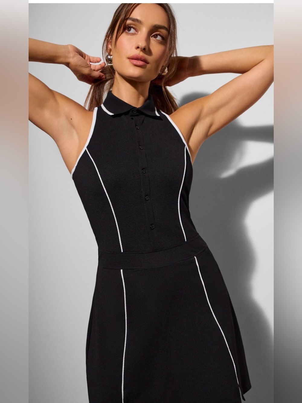 Fabletics Black Polo Dress with White Contrast Piping